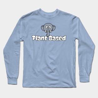 Plant Based Vegan Vegetarian Elephant Cartoon Kids Tshirt Long Sleeve T-Shirt